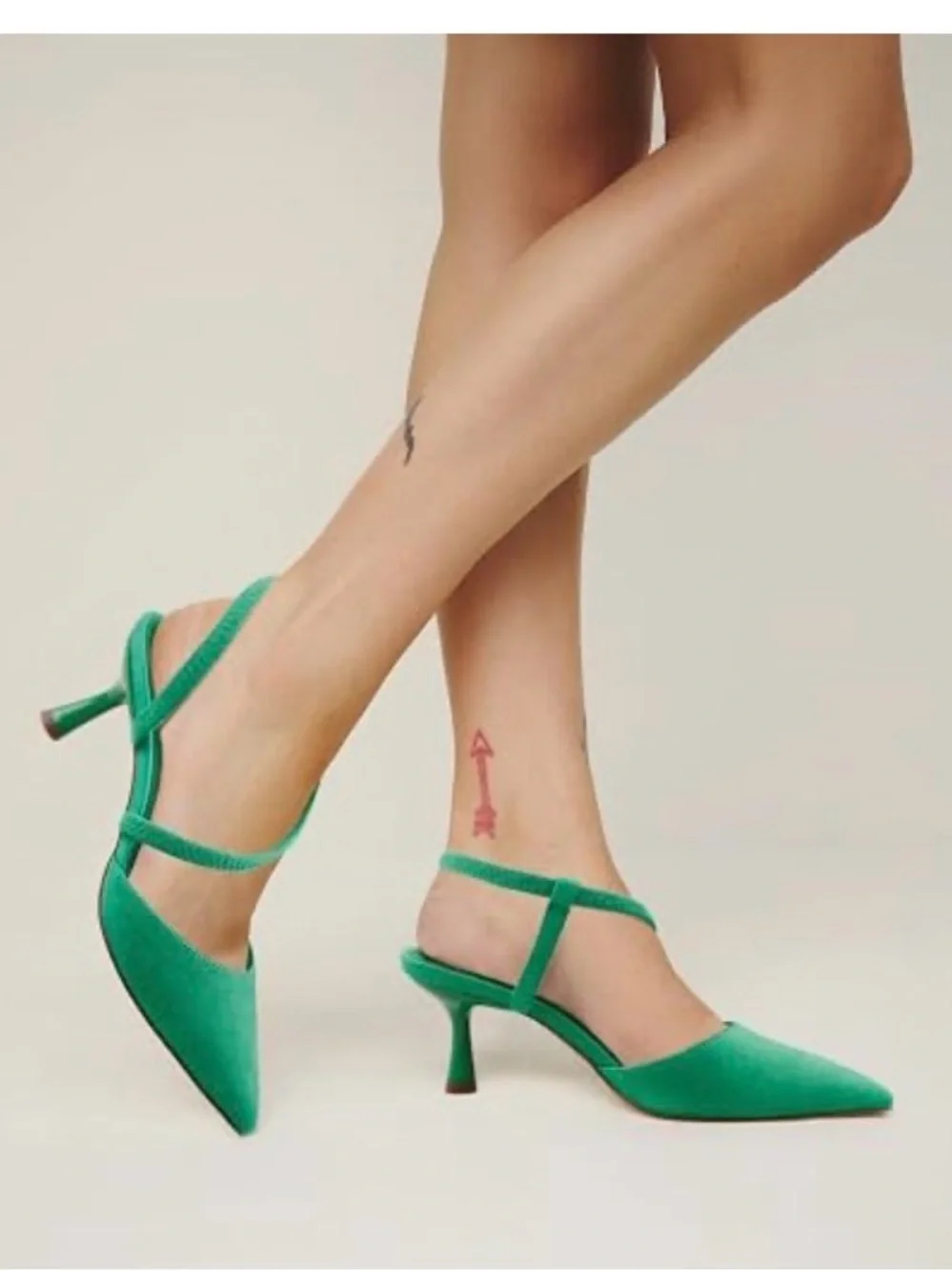 Green Pointed-Toe Ankle-Tie Heels